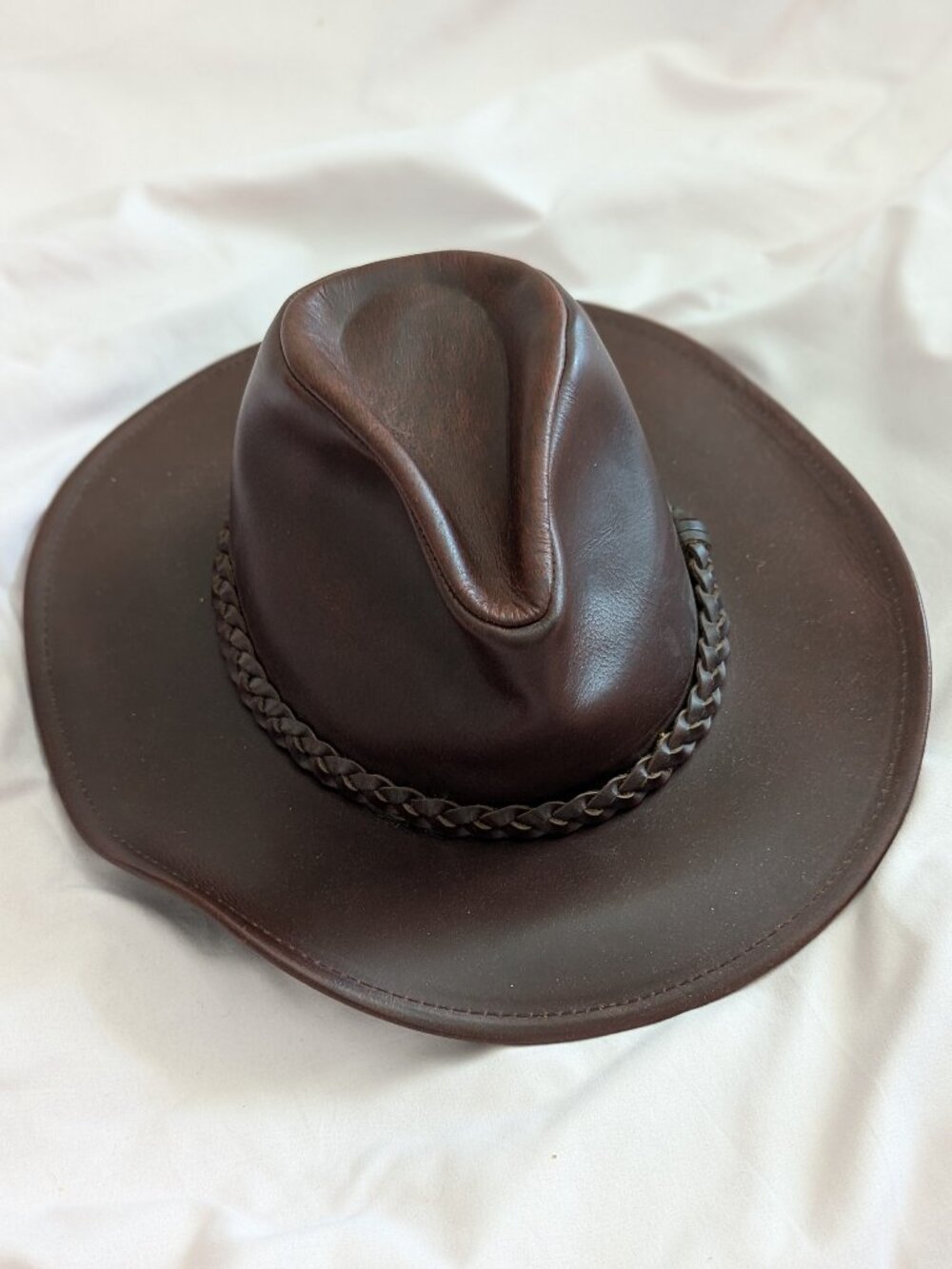 Bailey Brown Leather Braided Band Fedora Hat Size S